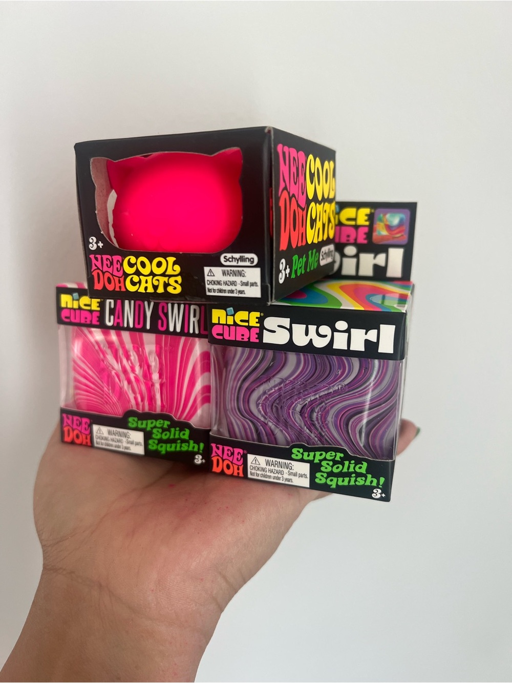3 pc Bundle Nee Doh 1Large Cool Cats, 2 Nice Cube Swirl Squishy